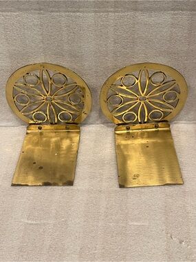 Vintage Pair brass circle bookends Made in England.